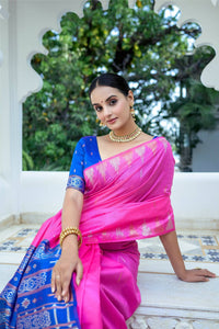 Thumbnail for Aastha Fashion Pink Woven South Silk Saree with Blouse - Distacart