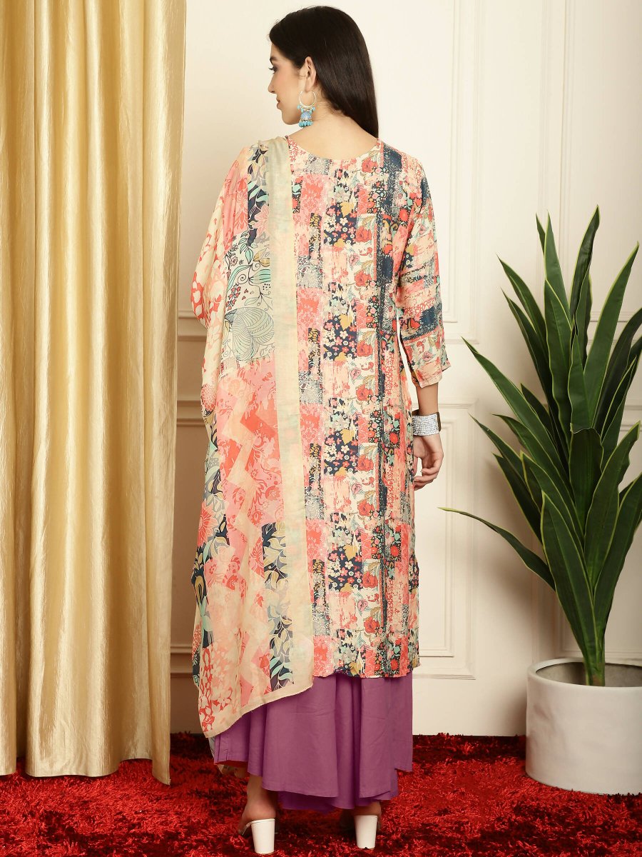 Aastha Fashion Women's Multicolor Muslin Digital Printed with Embroidered Lace work Kurta with Trouser & Dupatta - Distacart