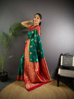 Thumbnail for Joban Fashion Banarasi Green Woven Butti Soft Silk Saree