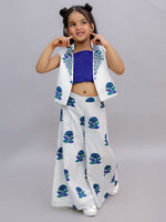 Thumbnail for Lil Drama Shor-Gul White Jacket and Pant With Blue Bustier Set For Girls