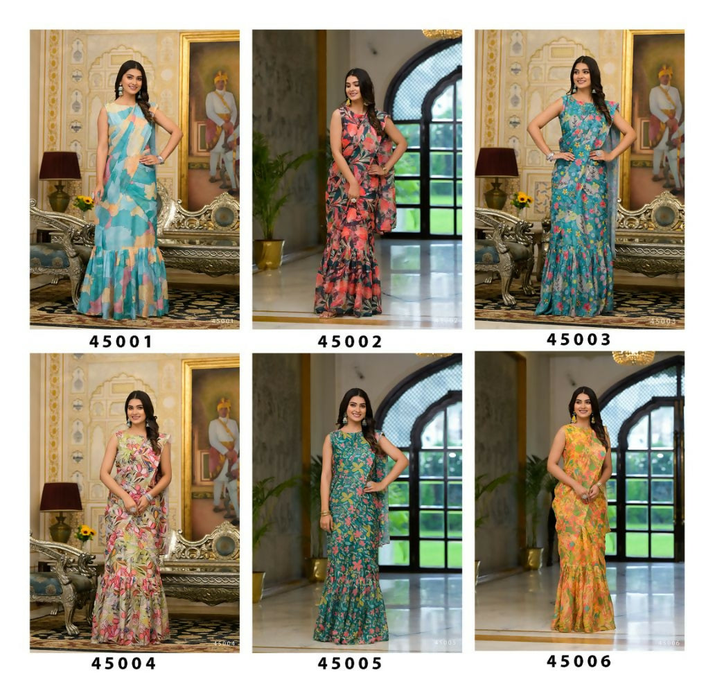 Partywear Designer Parrot Slime Georgette Fancy Saree - Anbazaar