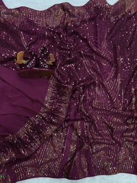 Thumbnail for Arfa Fashion House Wine Georgette Sequince Saree