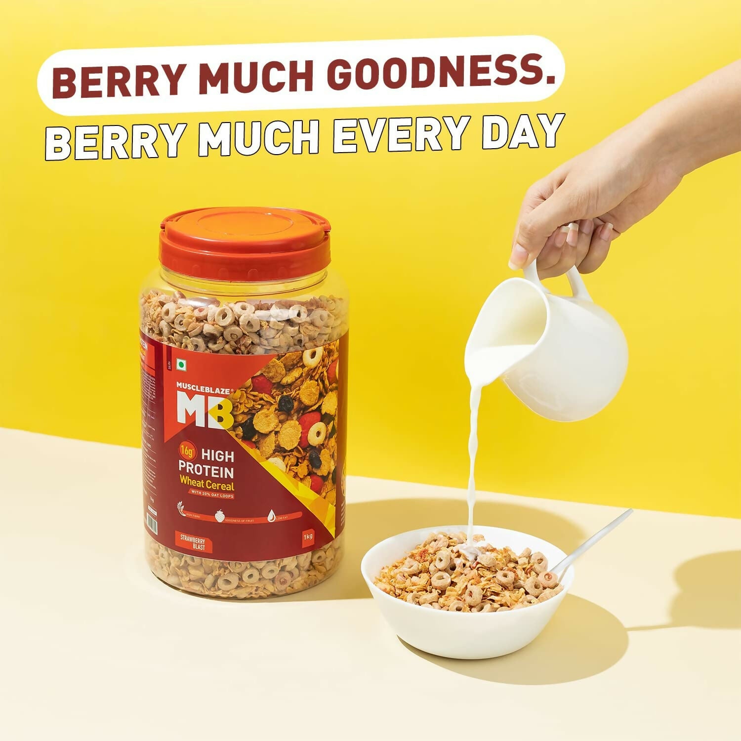 MuscleBlaze 16g High Protein Wheat Cereal - Strawberry Blast - Distacart