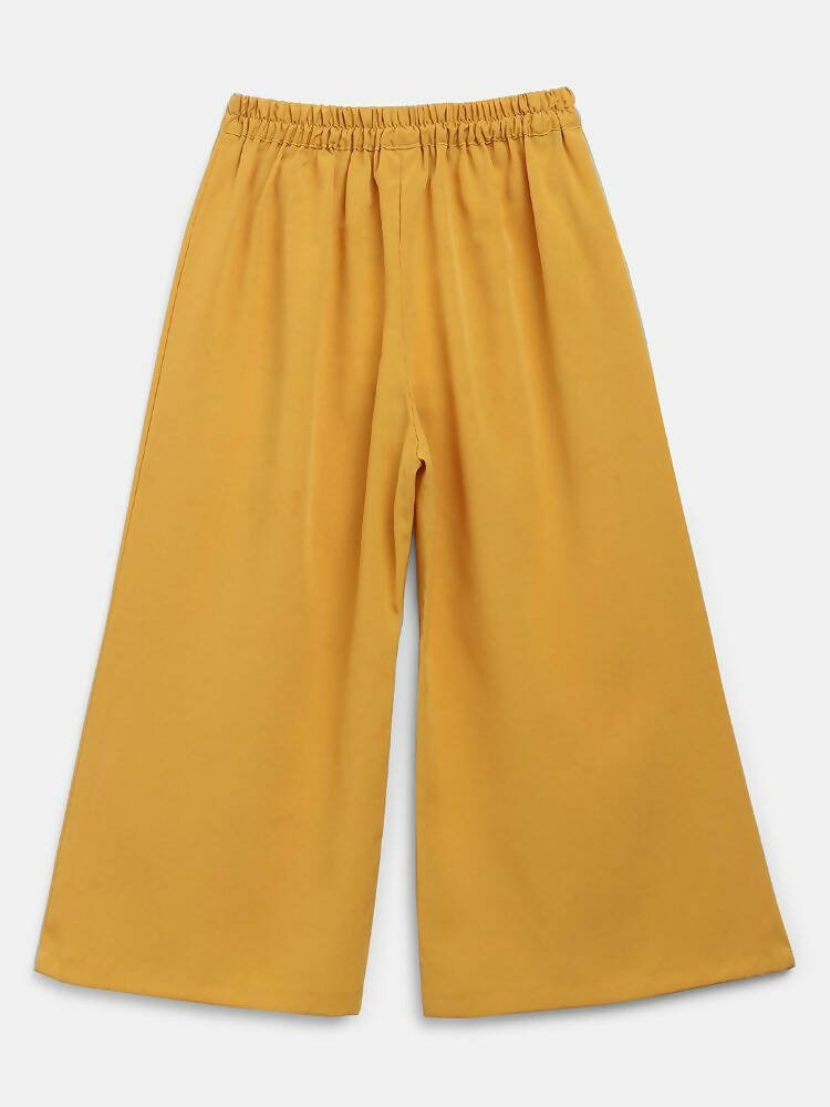 Ahalyaa Mustard Georgette Flared Kids Kurta Palazzo Set For Girls - Distacart