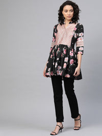 Thumbnail for Ahalyaa Women Black Rayon Floral Print Tunic