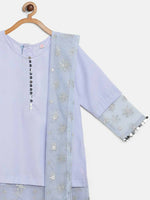 Thumbnail for Ahalyaa Blue Crepe Silver Glitter Print Kids Kurta Palazzo Set With Dupatta For Girls - Distacart