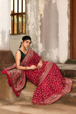 Thumbnail for Joban Fashion Hot Pink Crepe Chiffon Banarasi Pure Handloom Banarasi Silk Saree