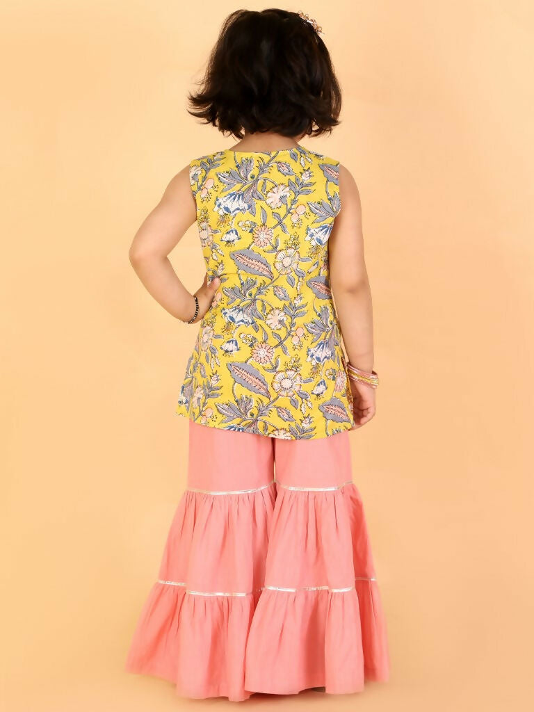 Lil Drama Girls kurta with sharara set - Yellow - Distacart