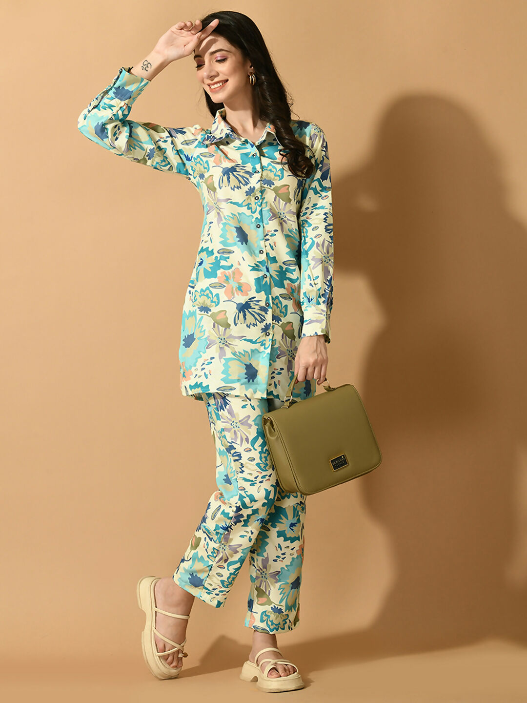 Myshka Women's Multi Printed Shirt With Trousers - Distacart