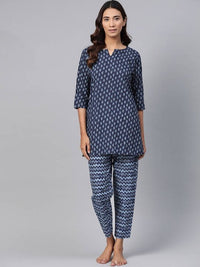 Thumbnail for Anubhutee Blue Pure Cotton Printed Night suit - Distacart