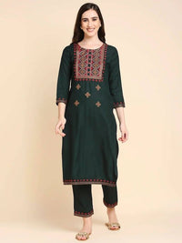 Thumbnail for Anubhutee Green & Beige Embroidered Kurta with Palazzos - Distacart