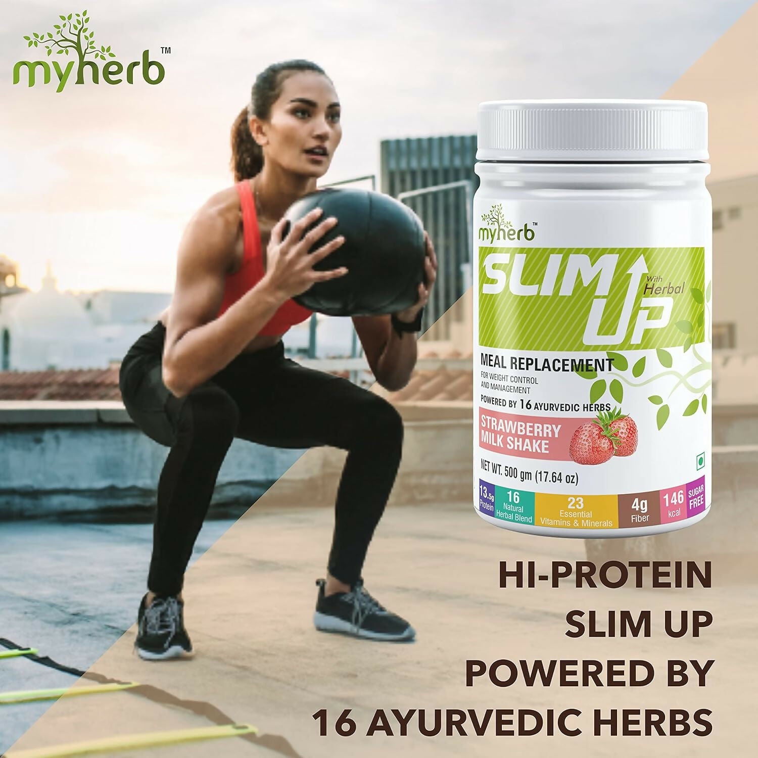 Myherb Slim Up Meal Replacement Shake With 16 Natural Herbal Blend For Men & Women - Strawberry Milk Shake - Distacart