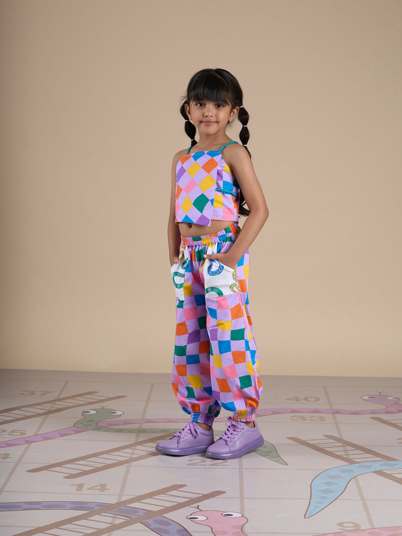Snakes and Ladders Girls Multi Color Rotary Print Top and Pant Set from Siblings Collection - Distacart