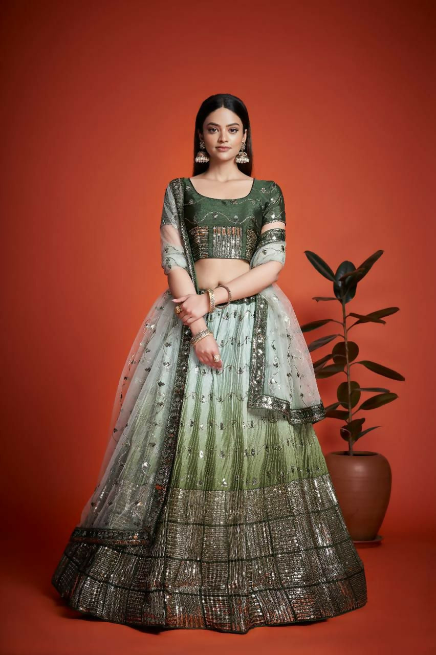 Jyoti Fashion Women's Mehendi Heavy Chinon Sequins Embroidered Designer Lehenga Choli Set