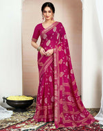 Thumbnail for Joban Fashion Chiffon Printed Rani Pink Color Saree