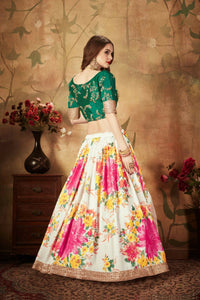 Thumbnail for Aastha Fashion Women's Cream Floral Digital Printed Organza Bridal Lehenga Choli - Distacart