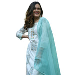 Thumbnail for Vamika Poly Rayon Printed White & Sea Green Party Wear/Casual Wear/Office Wear Kurta Set/Suit - Distacart