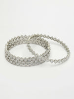 Thumbnail for NVR Women's Set of 4 Silver-Plated CZ Stone-Studded Handcrafted Bangles - Distacart