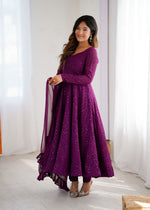 Thumbnail for Evanik Wine Heavy Faux Georgette With Lucknowi Work Anarkali Suit