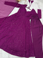 Thumbnail for Evanik Wine Heavy Faux Georgette With Lucknowi Work Anarkali Suit