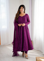 Thumbnail for Evanik Wine Heavy Faux Georgette With Lucknowi Work Anarkali Suit