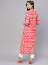 Thumbnail for Anubhutee Coral Pink & Off-White Printed A-Line Kurta - Distacart
