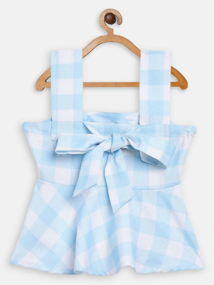 Ahalyaa Sky Blue Rayon Checked Kids Top With Skirts For Girls - Distacart