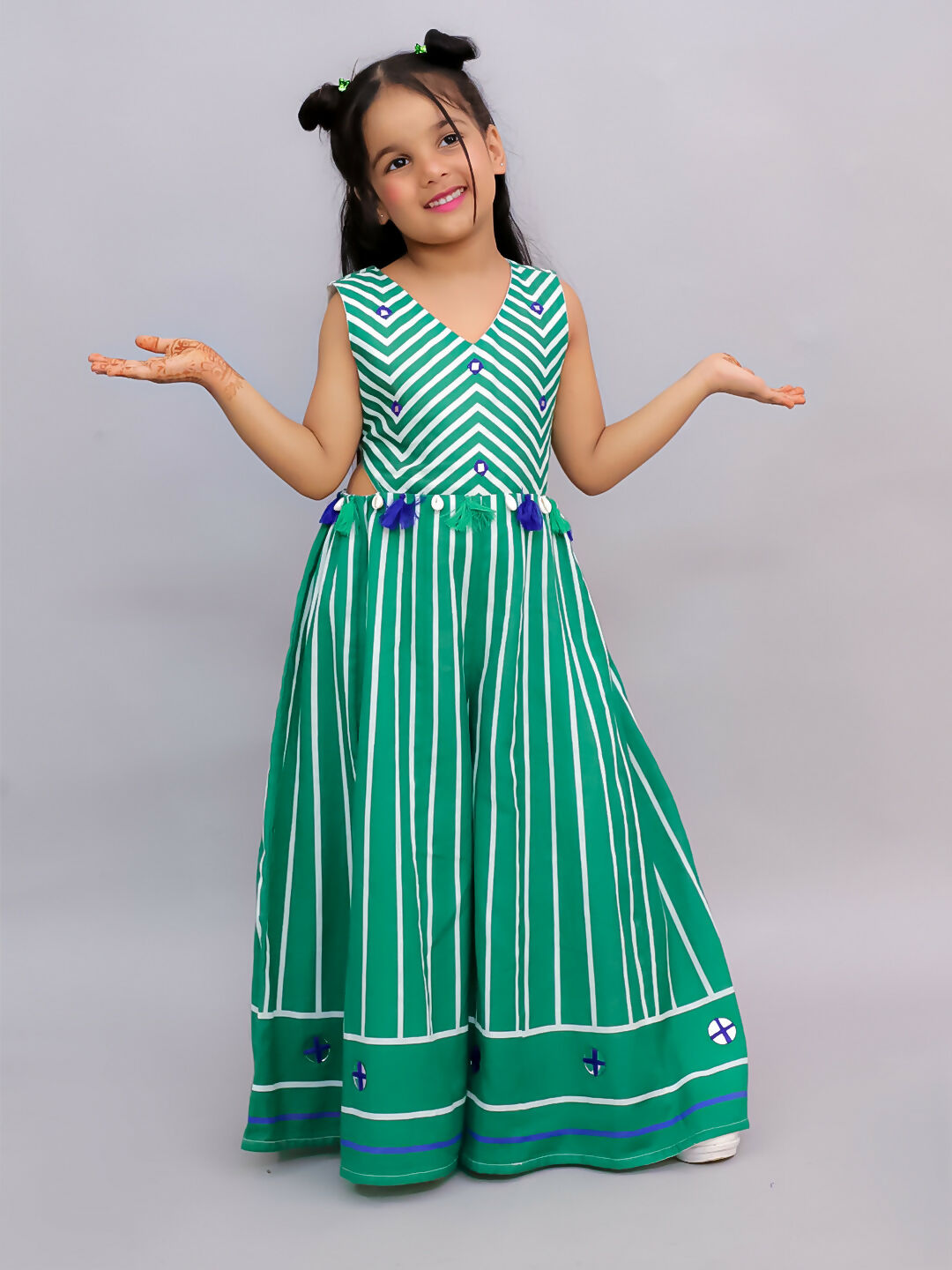 Lil Drama Shor-Gul Green Jumpsuit For Girls