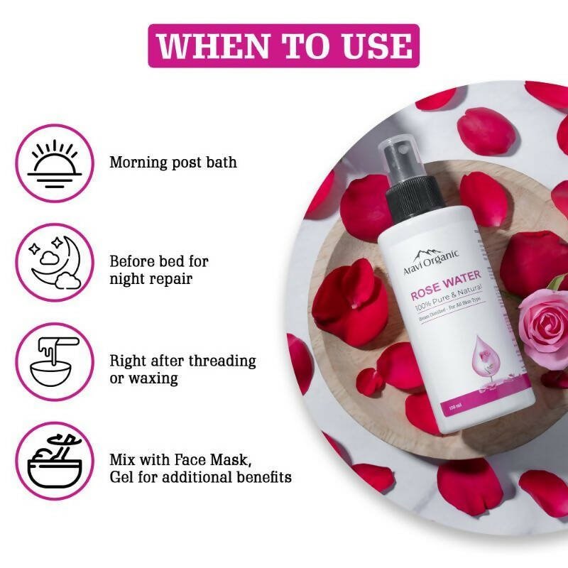 Aravi Organic 100% Steam Distilled Rose Water Face Toner Spray - Distacart