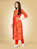 Thumbnail for Jyoti Fashion Women's Orange Viscose Rayon Embroidered Kurta Pant Set - Distacart