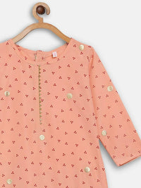 Thumbnail for Ahalyaa Peach Crepe Gold Printed Kids Kurta Sets With Dupatta For Girls - Distacart