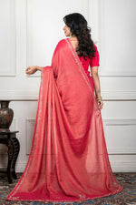 Thumbnail for Morchari Pink Pure Chiffon Hand Embroidery Saree And Stitched Blouse