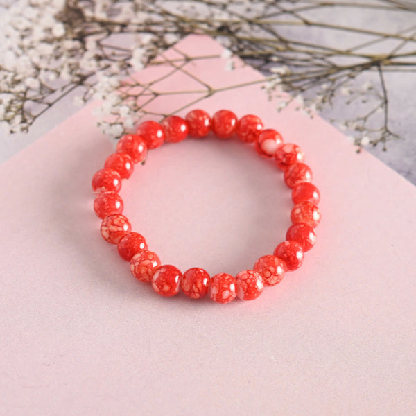NVR Men & Women Red Marbel Crystal Elasticated Bracelet - Distacart