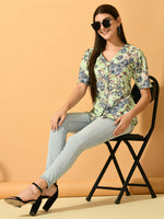 Thumbnail for Myshka Women's Lime Green Printed Party Top - Distacart