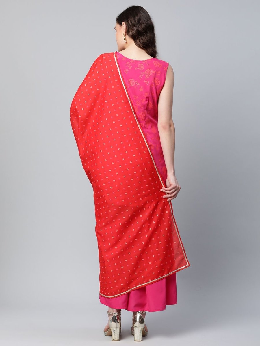 Ahalyaa Pink Crepe Orange khari Print Kurta Sharara Set With Dupatta - Distacart