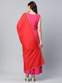 Thumbnail for Ahalyaa Pink Crepe Orange khari Print Kurta Sharara Set With Dupatta - Distacart