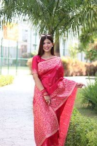 Thumbnail for Aastha Fashion Rani Pink Woven Handloom Raw Silk Saree with Blouse - Distacart
