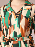 Thumbnail for Myshka Women's Multi Printed Polo Collar Party Top With Trousers Co-ord set - Distacart