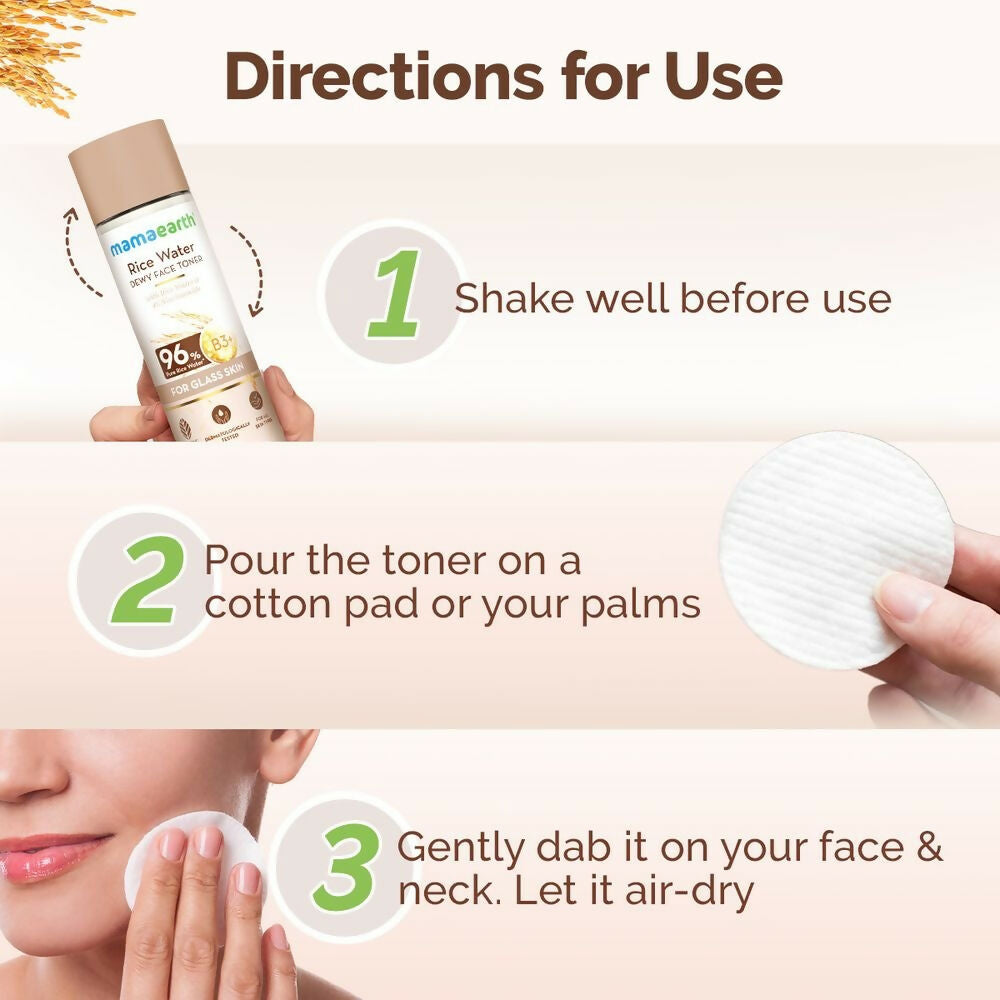 Mamaearth Rice Water Dewy Face Toner with 96% Pure Rice Water Extract & 4% Niacinamide for Glass Skin - Distacart