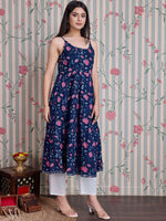 Thumbnail for Ode by House of Pataudi Floral Printed Shoulder Straps Anarkali Pure Cotton Kurta - Distacart