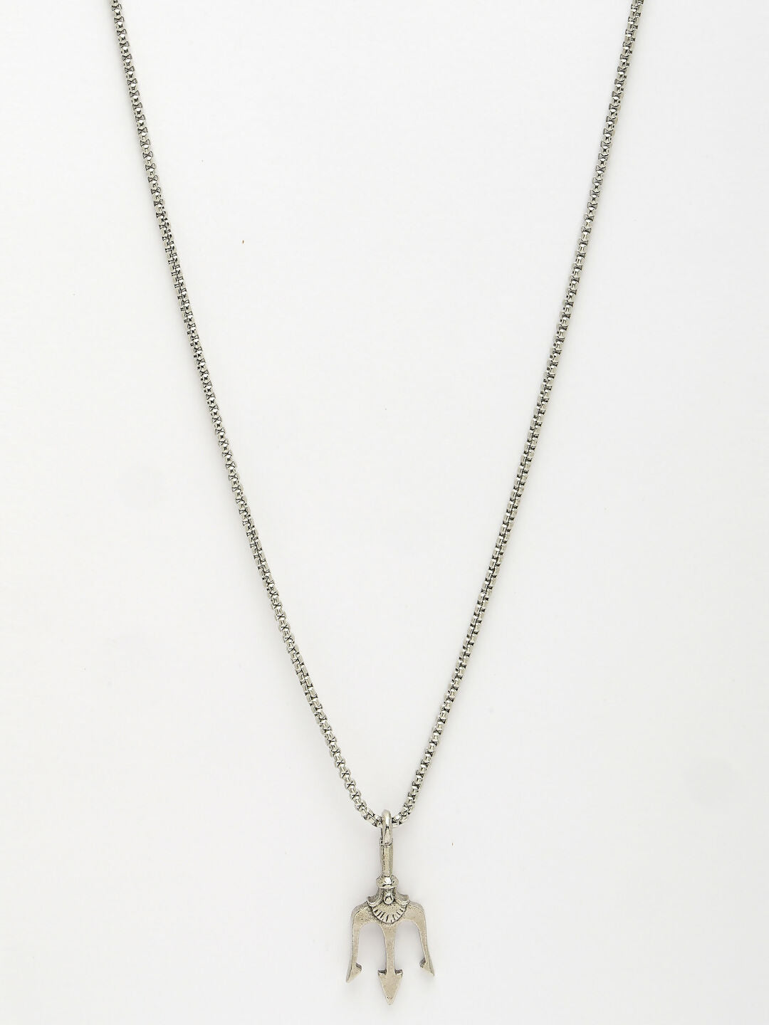 NVR Men's Silver-Plated Stainless Steel Geometric Charm Pendant With Chain - Distacart