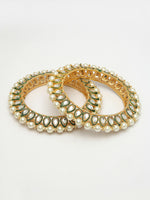 Thumbnail for NVR Women's Set Of 2 Gold-Polished Kundan-Studded & Pearls-Beaded Bangles - Distacart