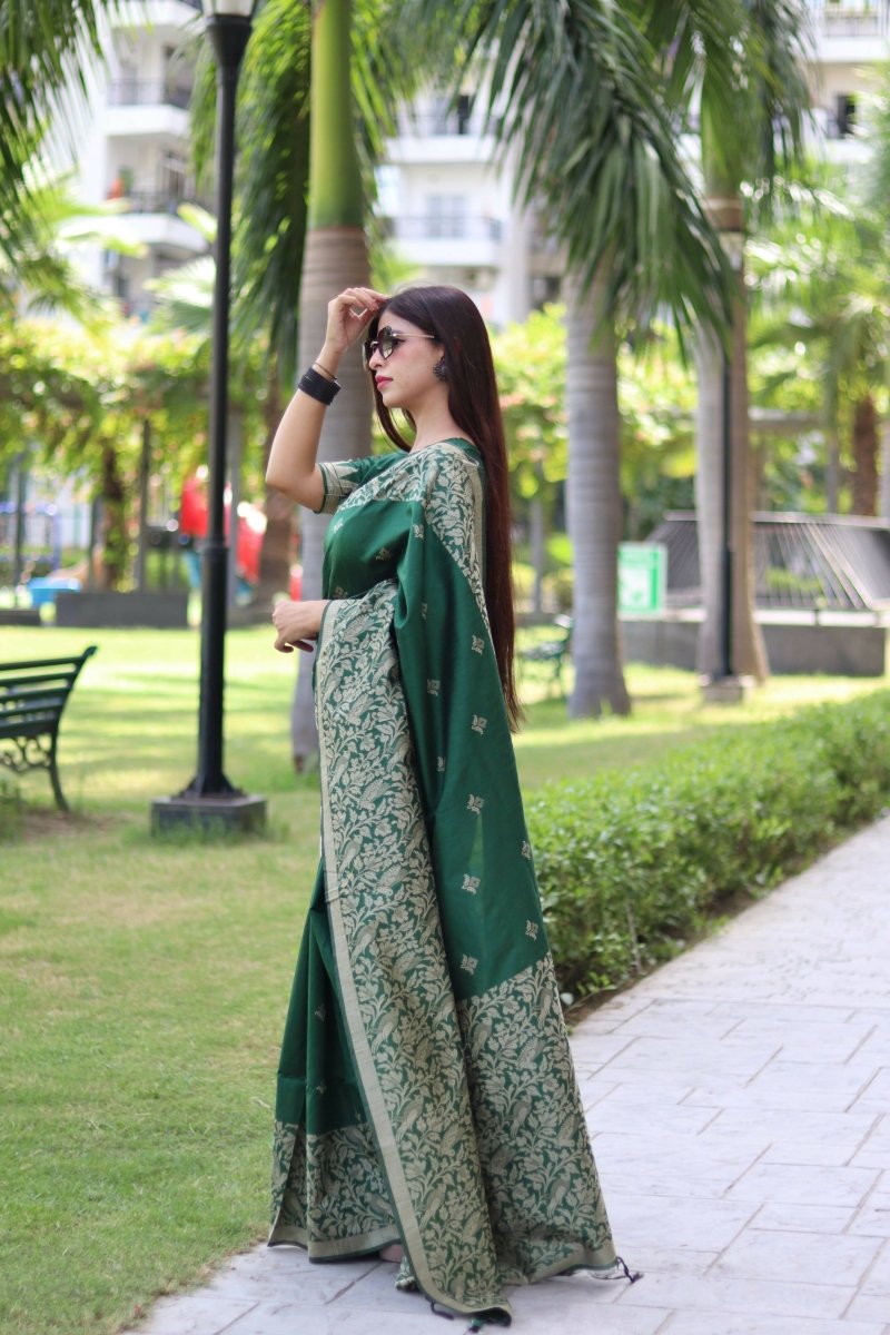 Aastha Fashion Green Woven Handloom Raw Silk Saree with Blouse - Distacart