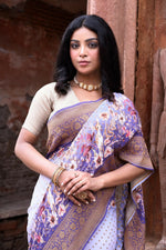 Thumbnail for Joban Fashion Shade Of Orchid Crepe Chiffon Pure Handloom Banarasi Silk Saree