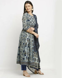 Thumbnail for Aastha Fashion Women's Navy Blue Cotton Printed Kurta with Trouser & Dupatta - Distacart