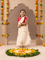 Thumbnail for Lil Drama Festive Girls Stylish Off White Lehenga with Red Choli and Dupatta Set - Distacart