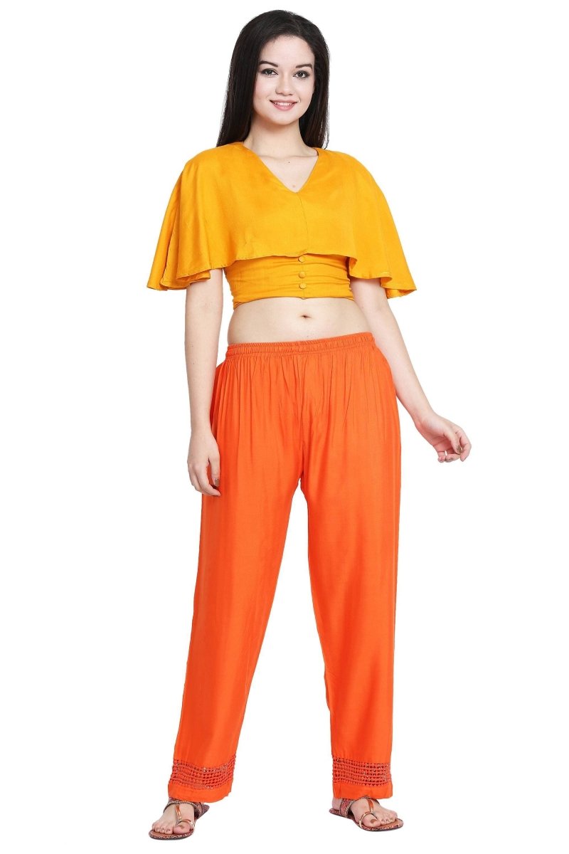 Asmaani Orange Color Plain Lace Palazzo