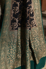 Thumbnail for Joban Fashion Navy Blue Crepe Chiffon Pure Handloom Banarasi Silk Saree