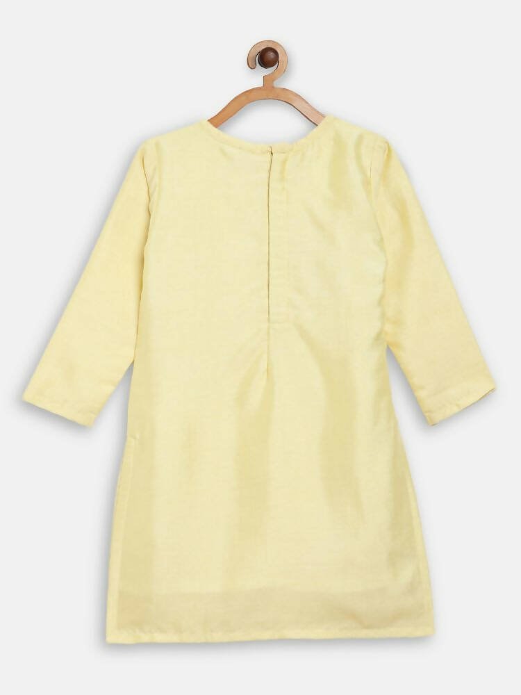 Ahalyaa Yellow Poly Silk Kids Kurta Pant With Dupatta For Girls - Distacart