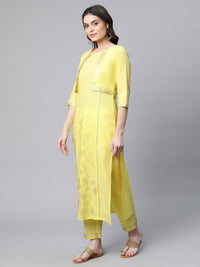 Thumbnail for Ahalyaa Women Yellow Pure Cotton Printed Floral Kurta With Trousers - Distacart